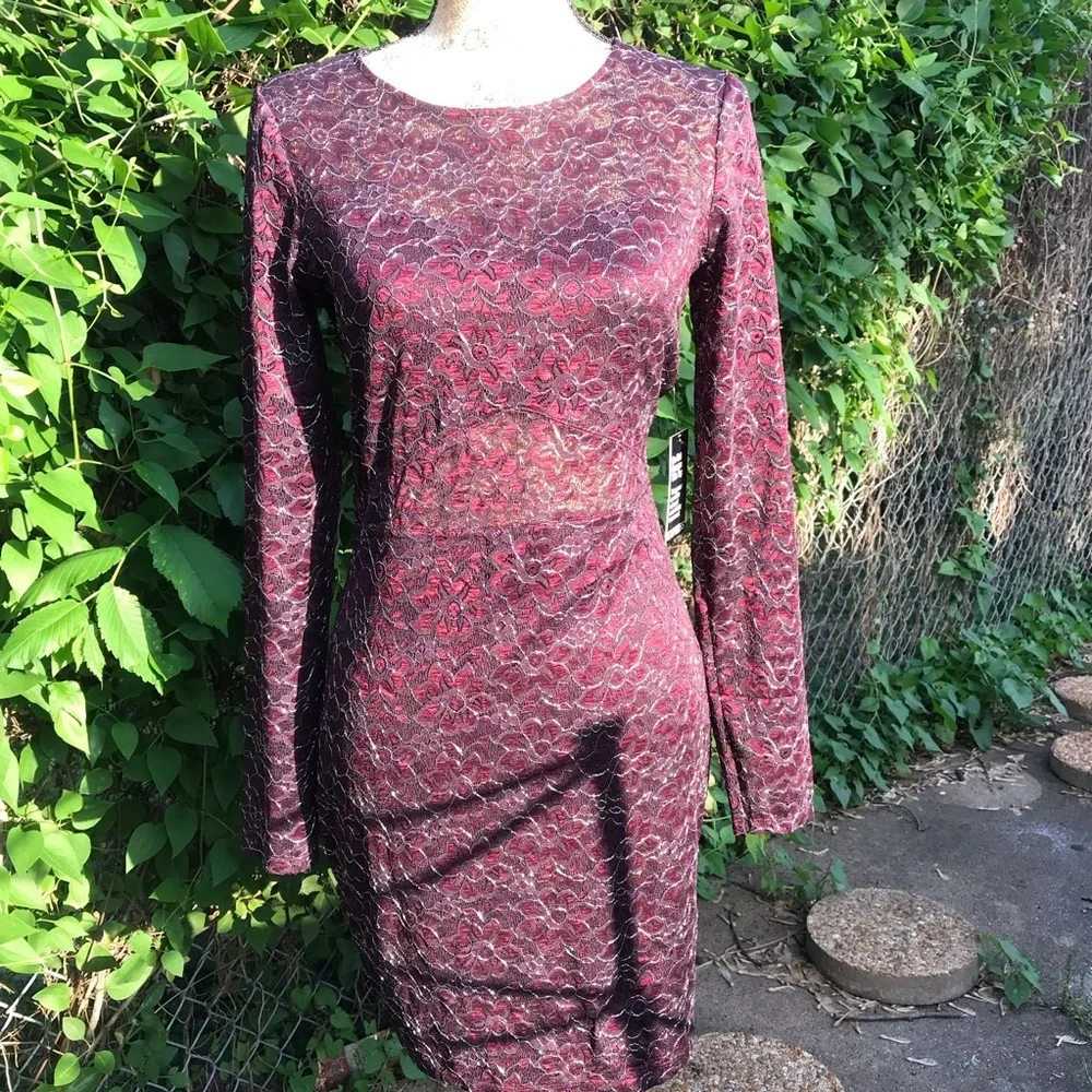 Express NWT Burgundy and Silver Cocktail Dress - Picture 2 of 6